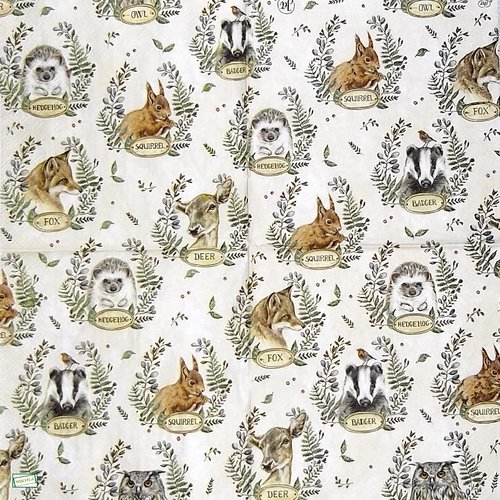 2 serviettes papier -animaux bois -138