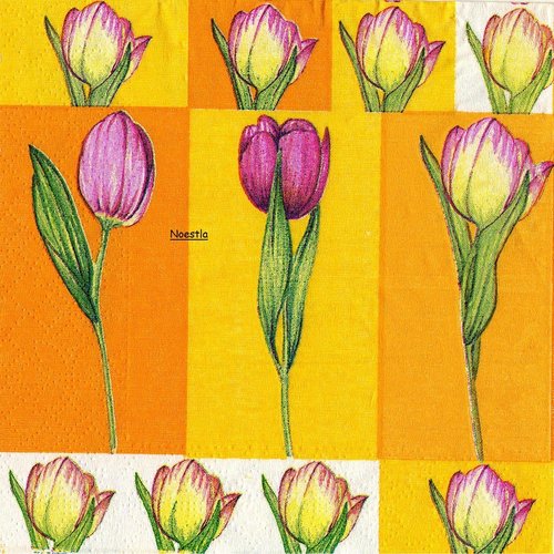 2 serviettes papier - tulipes jonquilles -6