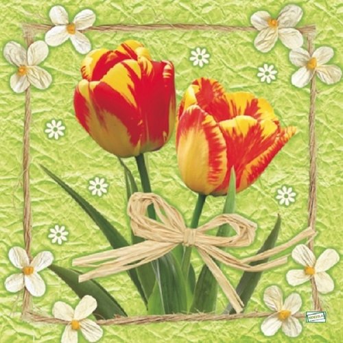 2 serviettes papier - tulipes jonquilles -13
