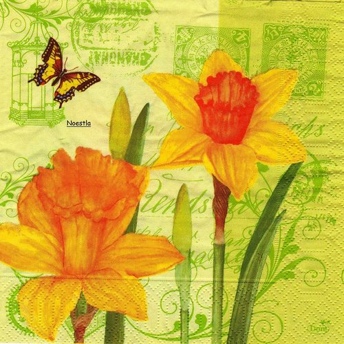 2 serviettes papier - tulipes jonquilles -49