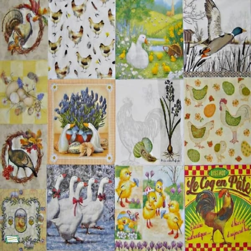 Lot 13 serviettes papier -oiseaux ferme-l44