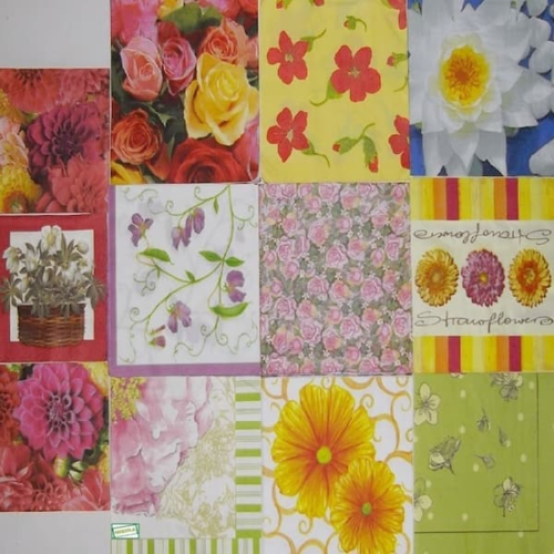 Lot 12 serviettes papier - fleurs -l7