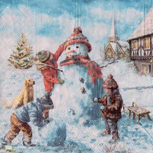 2 serviettes papier - bonhomme de neige -2