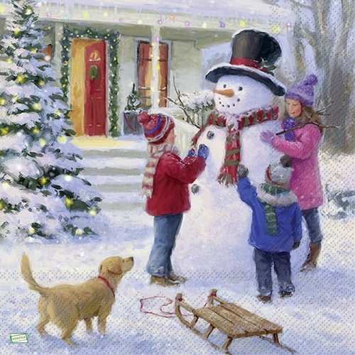 2 serviettes papier - bonhomme de neige -25