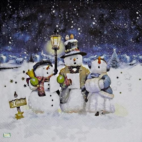 2 serviettes papier - bonhomme de neige -32