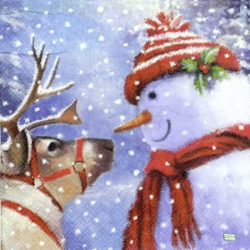 2 serviettes papier - bonhomme de neige -42