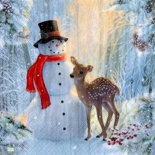 2 serviettes papier - bonhomme de neige -51