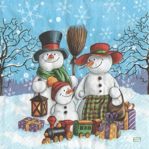 2 serviettes papier - bonhomme de neige -57