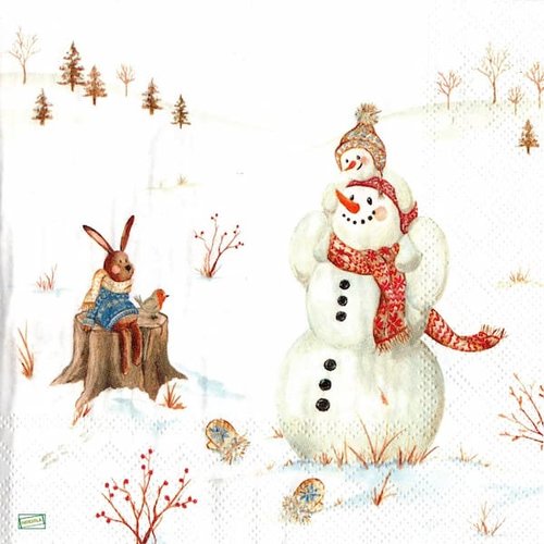 2 serviettes papier - bonhomme de neige -60