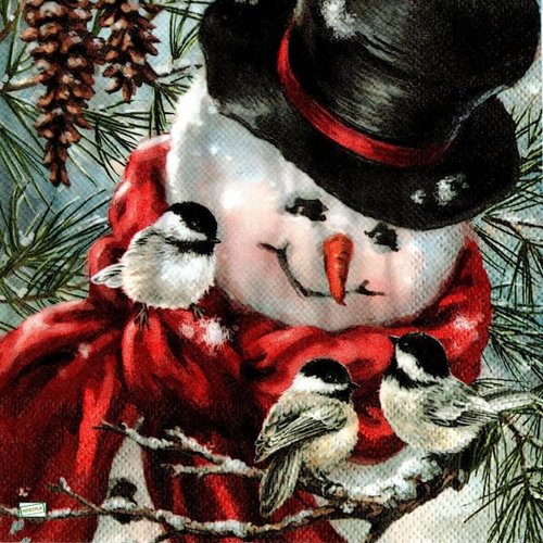 2 serviettes papier - bonhomme de neige -61