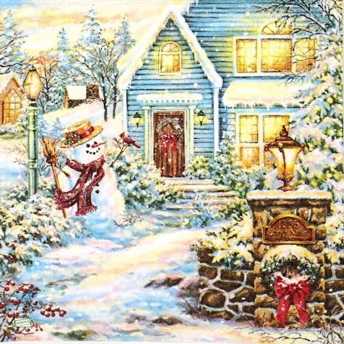 2 serviettes papier - bonhomme de neige -63
