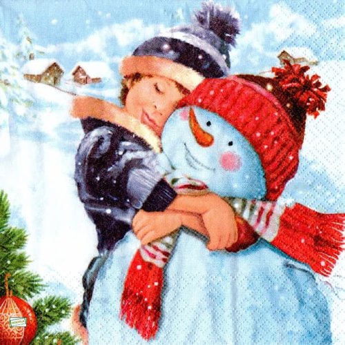 2 serviettes papier - bonhomme de neige -65