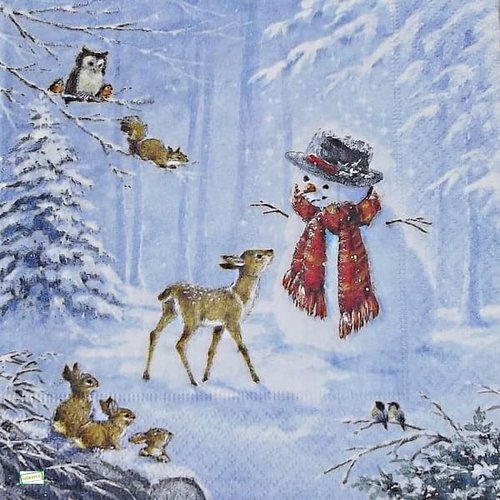 2 serviettes papier - bonhomme de neige -69