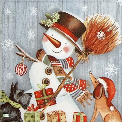 2 serviettes papier - bonhomme de neige -70
