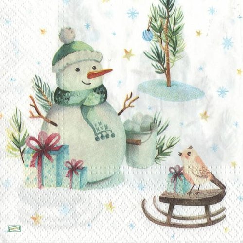 2 serviettes papier - bonhomme de neige -76