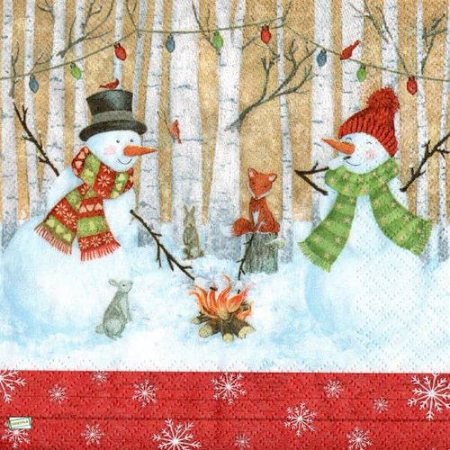 2 serviettes papier - bonhomme de neige -77