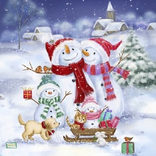 2 serviettes papier - bonhomme de neige -86