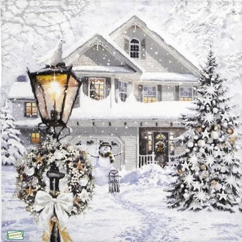 2 serviettes papier - paysage de neige- 31