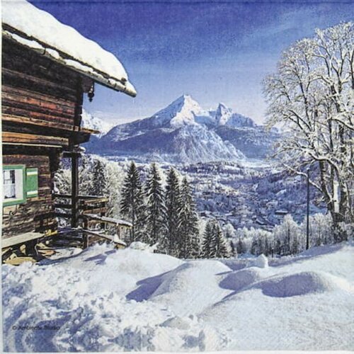 2 serviettes papier - paysage de neige- 34