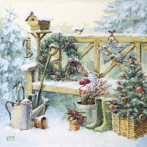 2 serviettes papier - paysage de neige- 39