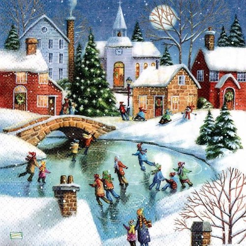 2 serviettes papier - paysage de neige- 70