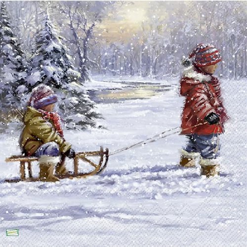 2 serviettes papier - paysage de neige- 71
