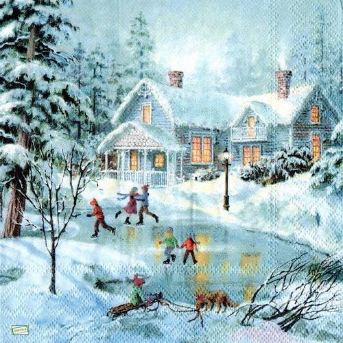 2 serviettes papier - paysage de neige- 72