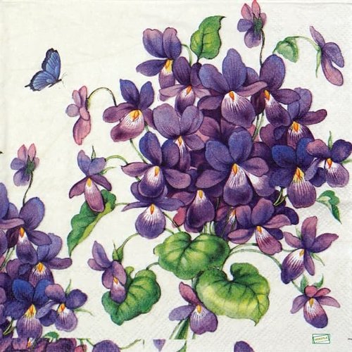 2 serviettes papier -pensées violettes -16