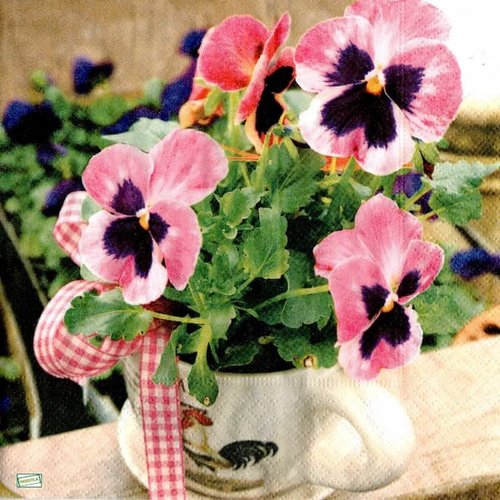 2 serviettes papier -pensées violettes -35