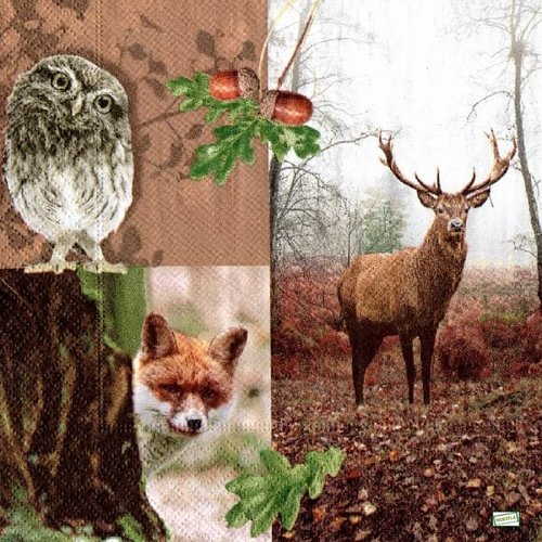 2 serviettes papier -animaux bois -1