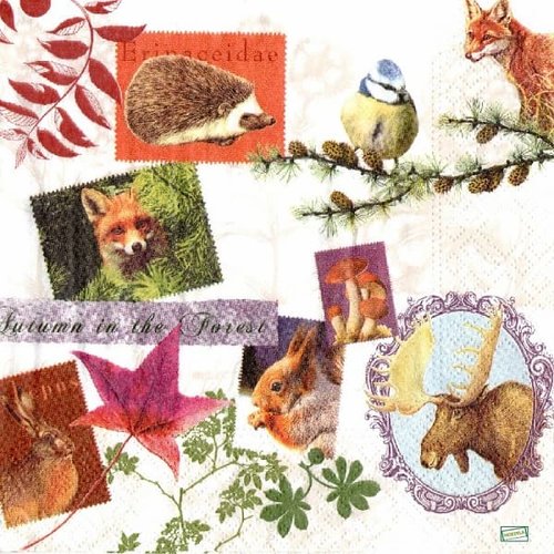 2 serviettes papier -animaux bois -12