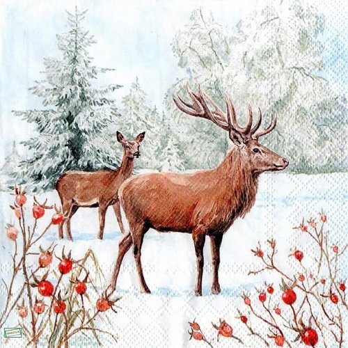 2 serviettes papier -animaux bois -18