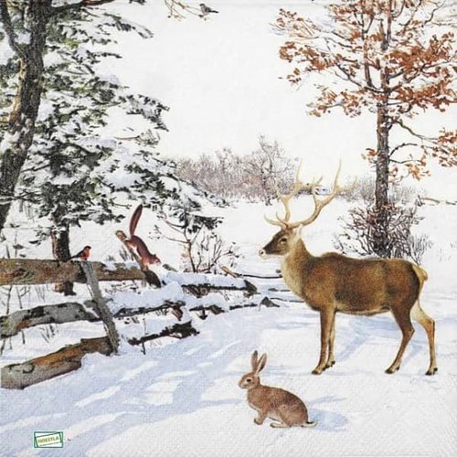 2 serviettes papier -animaux bois -28