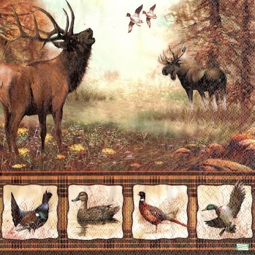 2 serviettes papier -animaux bois -36