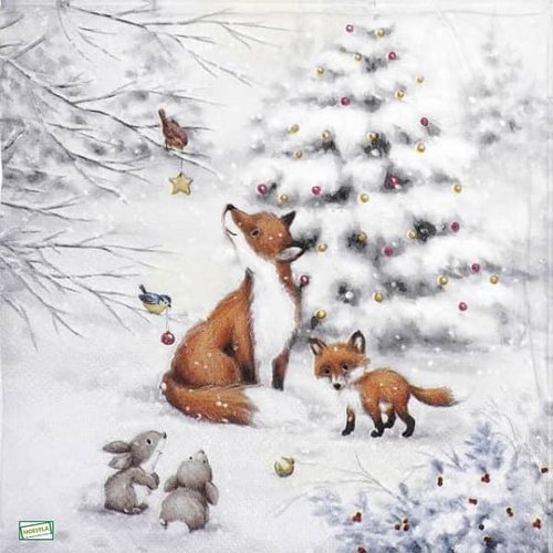 2 serviettes papier -animaux bois -42
