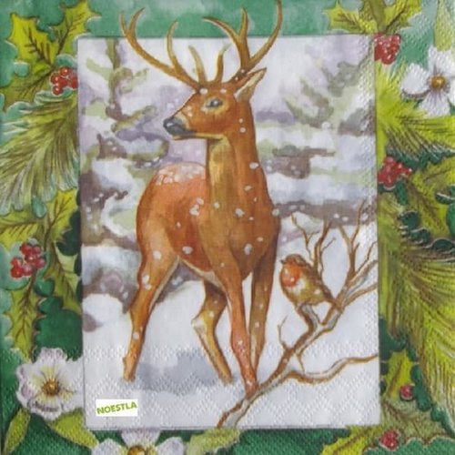 2 serviettes papier -animaux bois -48
