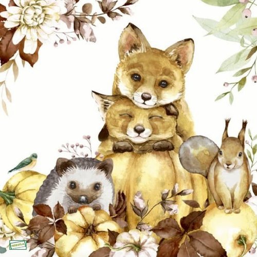 2 serviettes papier -animaux bois -49