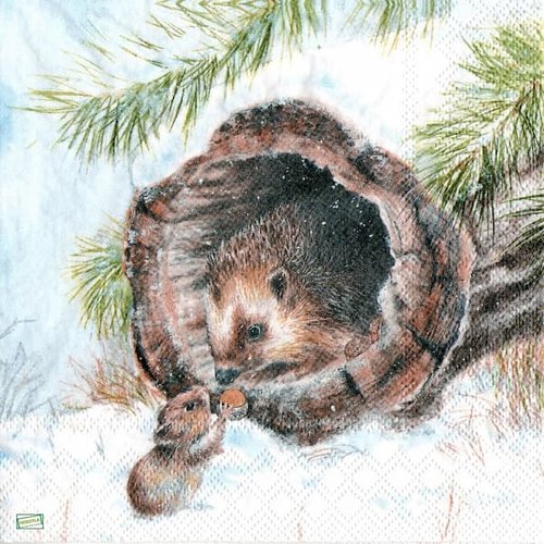 2 serviettes papier -animaux bois -50