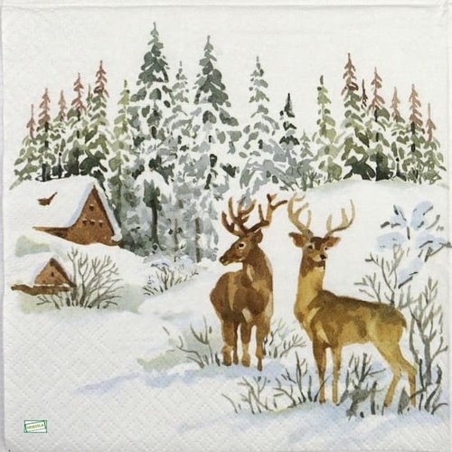 2 serviettes papier -animaux bois -52