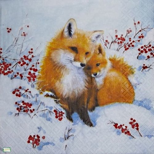 2 serviettes papier -animaux bois -59