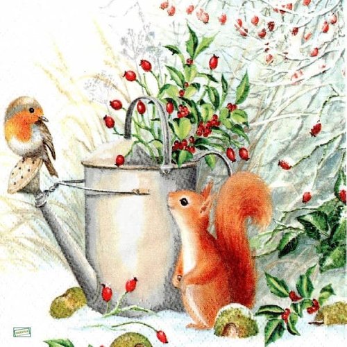 2 serviettes papier -animaux bois -68