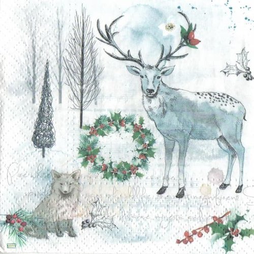 2 serviettes papier -animaux bois -76