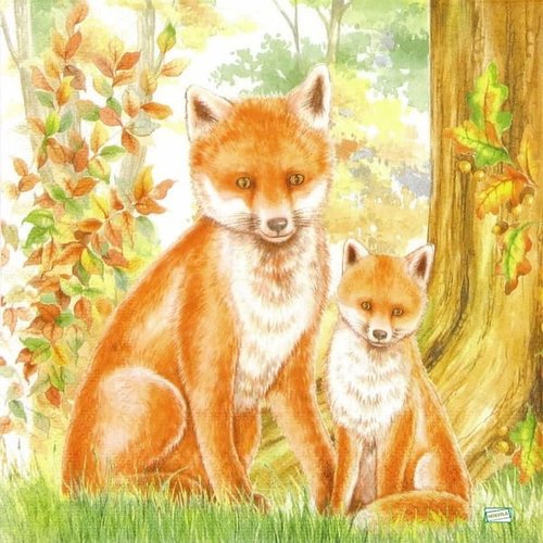2 serviettes papier -animaux bois -82