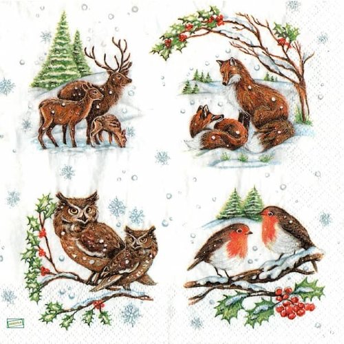 2 serviettes papier -animaux bois -83