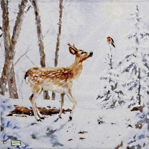2 serviettes papier -animaux bois -84