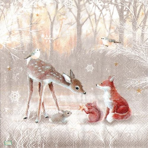 2 serviettes papier -animaux bois -87