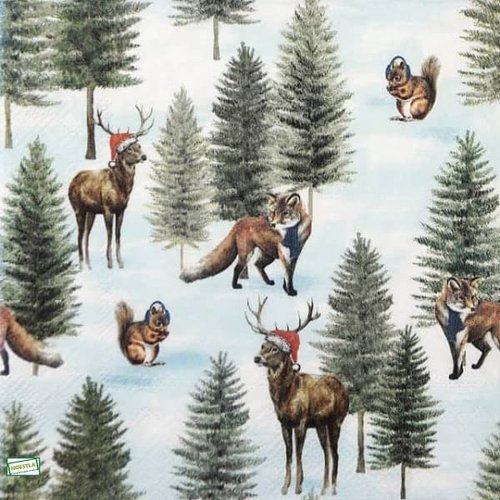 2 serviettes papier -animaux bois -88