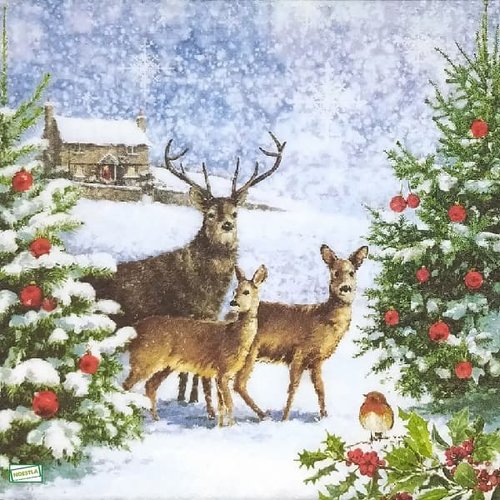 2 serviettes papier -animaux bois -89