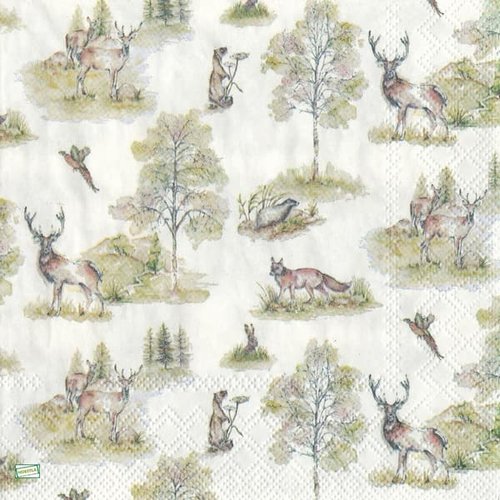 2 serviettes papier -animaux bois -104