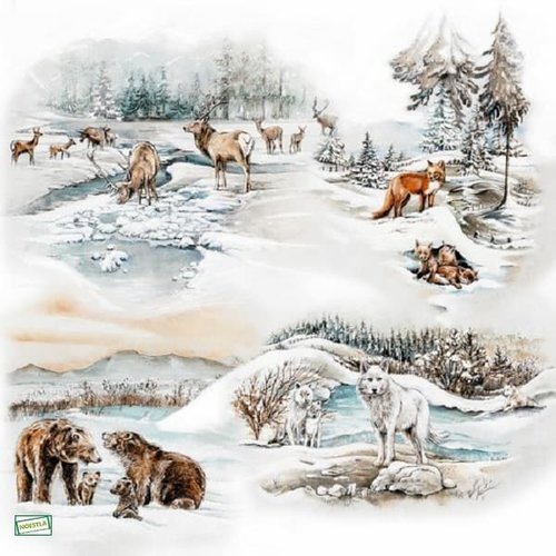 2 serviettes papier -animaux bois -105